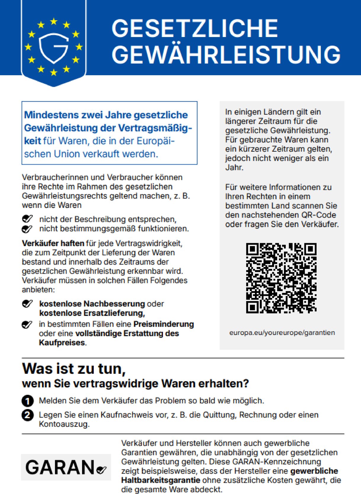 Harmonised notice on the legal guarantee of conformity
